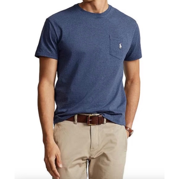 Polo Ralph Lauren Men’s Blue Heathered Jersey Pocket T-Shirt (Size L) - Picture 3 of 7